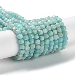 Amazonite Natural Amazonite Beads Strands, Faceted, Square, 4~4.5x4~4.5x4~4.5mm, Hole: 0.8mm, about 94~95pcs/strand, 15.16''~15.35''(38.5~39cm)
