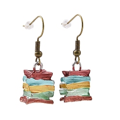 Colorful Alloy Piled Book Shape Dangle Earrings for Women, Colorful, 36mm, Pin: 0.6mm