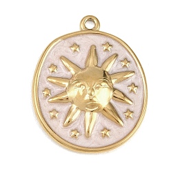 Oval 304 нержавеющей стальной эмали подвески, золотые, овал с солнечными подвесками, 27.5x22x3.5 мм, отверстие : 1.8 мм