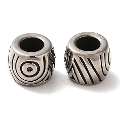 Antique Silver 304 Stainless Steel European Beads, Large Hole Beads, Column, Antique Silver, 10x12mm, Hole: 6mm