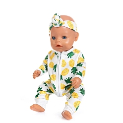 Yellow Cloth Doll Jumpsuit & Headband, with Flower & Animal & Fruit Pattern, for 18 inch Girl Doll Dressing Accessories, Yellow, 457.2mm