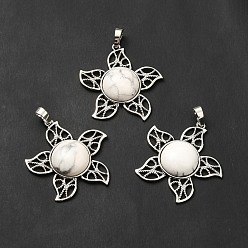 Howlite Natural Howlite Pendants, Flower Charms, with Rack Plating Platinum Tone Brass Findings, Cadmium Free & Lead Free, 38x37x7~7.5mm, Hole: 8x5mm