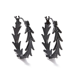 Electrophoresis Black 304 Серьги-кольца из нержавеющей стали для женщин с ионным покрытием (IP), лист кольцо, электрофорез черный, 21.5x20x5 мм, штифты : 0.8 мм