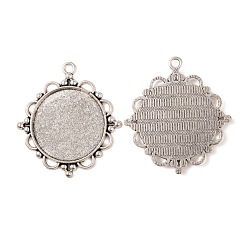 Antique Silver Tibetan Style Alloy Pendant Cabochon Settings, Cadmium Free & Lead Free, Flat Round, Antique Silver, Tray: 30mm, 48x43x3mm, Hole: 3mm, about 100pcs/kg