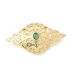 Rhombus Латунные микропаве зеленые кубические цирконии филигранные звенья соединительные подвески, без кадмия и без свинца, реальный 18 k позолоченный, стойки покрытие, долговечный, ромб, 17.5x34x5.5 мм, отверстие : 10x2 мм