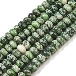 Камень с Зелеными Точками Натуральные зеленые пятна яшмовых нитей, гладкая рондель, 8~8.5x5~5.5 мм, отверстие : 0.8 мм, около 70 шт / нитка, 14.92''~15.08'' ((37.9~38.3 см)