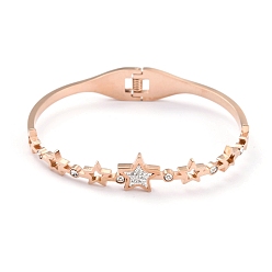 Rose Gold 304 Stainless Steel Bangles, with Polymer Clay Rhinestone, Star, Crystal, Rose Gold, Inner Diameter: 1-7/8x2-3/8 inch(4.75x5.95cm)
