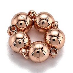Rose Gold Round Brass Magnetic Clasps, Nickel Free, Rose Gold, 11x6mm, Hole: 1mm