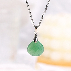 Green Aventurine Natural Green Aventurine Teardrop Pendant Necklaces, Stainless Steel Cable Chain Necklace for Women, 19.69 inch(50cm)
