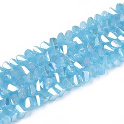 Светло-Голубой Гальванические стекляныне бусины, имитация нефрита, треугольные, с покрытием AB цвета, граненые, Небесно-голубой, 3~3.5x4~4.5x4~4.5 мм, отверстие : 0.8 мм, около 121~131 шт / нитка, 14.37~15.35 дюйм (36.5~39 см)