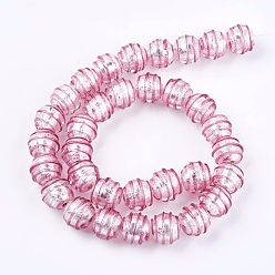 Hot Pink Handmade Silver Foil Glass Lampwork Beads, Round, Hot Pink, 12.5~13x11~12mm, Hole: 1~2mm