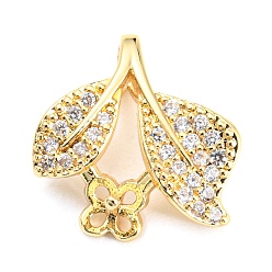 Real 14K Gold Plated Brass Micro Cubic Zirconia Peg Bail Charms, for Baroque Pearl Making, Leaf, Real 14K Gold Plated, 13.5x13x4.5mm, Hole: 3mm, Pin: 0.7mm