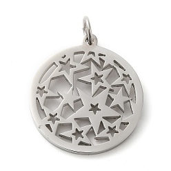 Star 304 Stainless Steel Pendants, with Jump Ring, Flat Round, Stainless Steel Color, Star, 33x29.5x2mm, Hole: 5.5mm