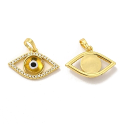 Goldenrod Rack Plating Brass Micro Pave Clear Cubic Zirconia Pendants, with Handmade Evil Eye Lampwork, Cadmium Free & Lead Free, Long-Lasting Real 18K Gold Plated, Eye Charm, Goldenrod, 15.5x23x4mm, Hole: 6x3mm