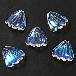 Clear AB Spray Painted Transparent Glass Pendants, Petaline Charms, Clear AB, 16x15x3.5mm, Hole: 1.2mm
