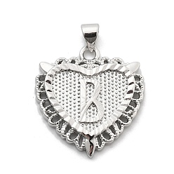 Letter B Стойки обшивки латунные подвески, без кадмия и без свинца, сердце с подвесками в виде буквы az, В письме, 24x22x3 мм, отверстие : 5x3.5 мм