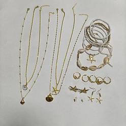 (52) Непрозрачная лаванда Комплекты из латунных и 304 нержавеющих стальных ожерелий и браслетов, а также серег из нержавеющей стали и латунных манжет на морскую тематику, разноцветные, 304 мм