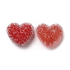 Rouge Perles en résine, avec strass, coeur drusy, rouge, 17x19x10.5mm, Trou: 1.6mm