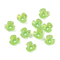 Весенне-зеленый УФ-покрытие, непрозрачная акриловая крышка для шарика, радужный, 3-лепестков цветка, весенний зеленый, 6.5x7x3 мм, отверстие : 1.2 мм
