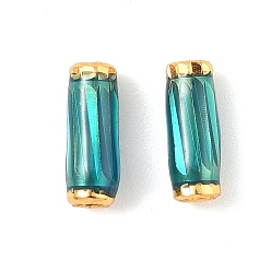 Бирюза Латунь эмаль бисера, колонка, долговечный, без свинца и без кадмия, реальный 24 k позолоченный, бирюзовые, 9x3 мм, отверстие : 1.8 мм