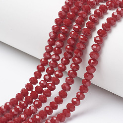 FireBrick Opaque Solid Color Glass Beads Strands, Faceted, Rondelle, FireBrick, 3x2mm, Hole: 0.8mm, about 165~169pcs/strand, 15.7~16.1 inch(40~41cm)
