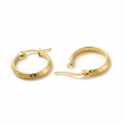 Золотой 201 рифленые серьги-кольца из нержавеющей стали с 304 булавкой из нержавеющей стали для женщин, золотые, 25x27x2 мм, штифты : 0.6x1 мм