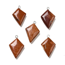 Red Jasper Natural Red Jasper Pendants, Kite Charms, with Stainless Steel Color Tone Stainless Steel Loops, 28x18x6~7mm, Hole: 2mm