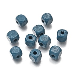 Стально-синий Спрей окрашены деревянные бусины, квадратный, стальной синий, 8x8x8 мм, отверстие : 2.5~3 мм