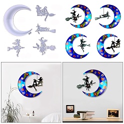 White DIY Halloween Themed Display Decoration Food Grade Silicone Molds, Resin Casting Molds, Crescent Moon & Witch, White, 87~250x134~225x6~11mm, 5pcs/set