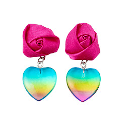 colorful Vintage Floral Rose Heart Earrings for Women - Creative Minimalist Fashion Jewelry