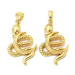 Real 18K Gold Plated Brass Pendants, Snake with Moon, Real 18K Gold Plated, 29.5x17.5x3.5mm, Hole: 4.5x3.5mm