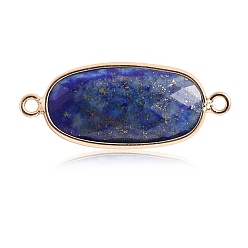Lapis Lazuli Natural Lapis Lazuli Connector Charms, with Golden Tone Brass Edge, Faceted, Oval Links, 22x12mm