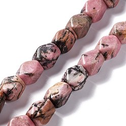 Rhodonite Natural Rhodonite Beads Strands, Faceted, Rhombus, 10~12x8~10x8~10mm, Hole: 1.2mm, about 34pcs/strand, 15.71''~15.98''(39.9~40.6cm)