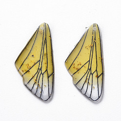 Champagne Yellow Transparent Resin Pendants, with Gold Foil, Insects Wing, Champagne Yellow, 24.5x11.5x2mm, Hole: 1mm