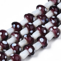 Фиолетовый Гриб ручной Lampwork бисер пряди, фиолетовые, 12.5~14x10~11 мм, отверстие : 1.2~1.5 мм, около 24~25 шт / нитка, 12.20 дюйм ~ 12.99 дюйм (31 см ~ 33 см)