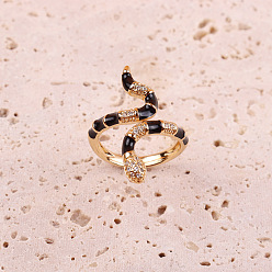 02 Colorful Snake-shaped Oil Drop Ring for Women, 18K Gold Plated Open-ended Fashion Ring