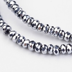 Platinum Plated Electroplate Glass Bead Strands, Faceted, Rondelle, Platinum Plated, 3x2mm, Hole: 1mm, about 165~169pcs/strand, 15~16 inch(38~40cm)
