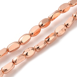 Rose Gold Plated Electroplate Glass Beads Strands, Full Plated, Faceted Oval, Rose Gold Plated, 6x4.5x3mm, Hole: 1mm, about 50pcs/strand, 13.39 inch(34cm)