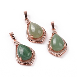 Green Aventurine Natural Green Aventurine Pendants, Teardrop Charms, with Rose Gold Tone Rack Plating Brass Findings, 32x19x10mm, Hole: 8x5mm