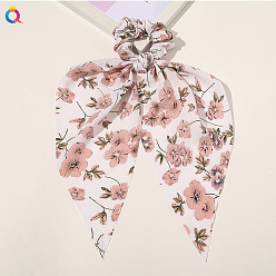 Bubble gauze orchid triangle scarf - off-white Chic Floral Hair Accessory for Women - Triangle Ribbon Peony Bow Scrunchie Headband