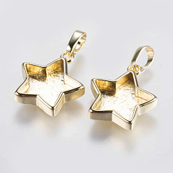 Golden Brass Pendant Cabochon Settings, Plain Edge Bezel Cups, Star, Golden, 17x15x3.5mm, Hole: 3x5mm, Tray: 10x12mm
