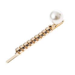 Oro Pelo de la aleación horquillas, Con perlas de imitación de plástico., dorado, 50x15 mm