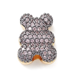 Pink Brass Micro Pave Cubic Zirconia Beads, Real 18K Gold Plated, Bear, Pink, 16x12x6mm, Hole: 2.5mm