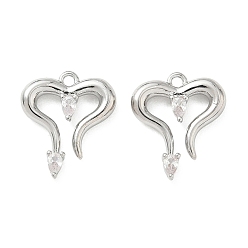 Платина Подвески из латуни с микро-паве ко Дню святого Валентина, прозрачные циркониевые подвески, сердце прелести, платина, 15.5x13.5x3 мм, отверстие : 1.2 мм