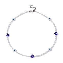 Blue Evil Eye Lampwork & Seed Beaded Necklace, Blue, 15.51 inch(39.4cm)