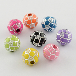Mixed Color Plating Acrylic Beads, Metal Enlaced, Round, Mixed Color, 10mm, Hole: 2mm, about 900pcs/500g