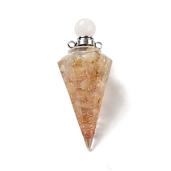 Rutilated Кварц Подвески для флаконов духов из натурального золота с рутиловым кварцем, подвески в виде граненых конусов из смолы с завинчивающейся крышкой из латуни с платиновым покрытием, 46.5~48x19~20x17~18 мм, отверстие : 1.8 мм