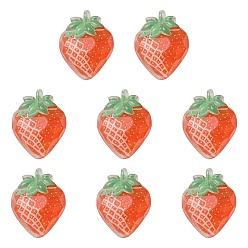 Orange Red Translucent Resin Decoden Cabochons, Imitation Fruit, Strawberry, Orange Red, 21.5x17x7mm