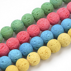 Mixed Color Synthetic Lava Rock Beads Strands, Dyed, Round, Mixed Color, 8~8.5mm, Hole: 1mm, about 47pcs/strand, 14.96 inch(38cm)