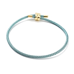 Средний Бирюзовый Изготовление браслетов из плетеной стальной проволоки, с золотыми тонами латунных бус, средне бирюзовый, внутренний диаметр: 3-1/8 дюйм (8 см)